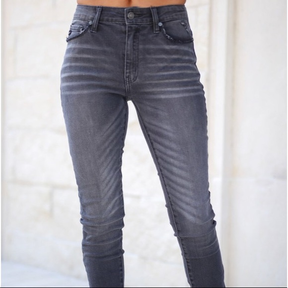 Gray Distressed Destroyed Whiskered Skinny Jeans - Picture 3 of 4